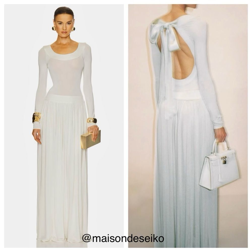 NWT Helsa Maxi Dress White Aesther Jersey Long Sleeve Cutout Wedding Bridal XXS